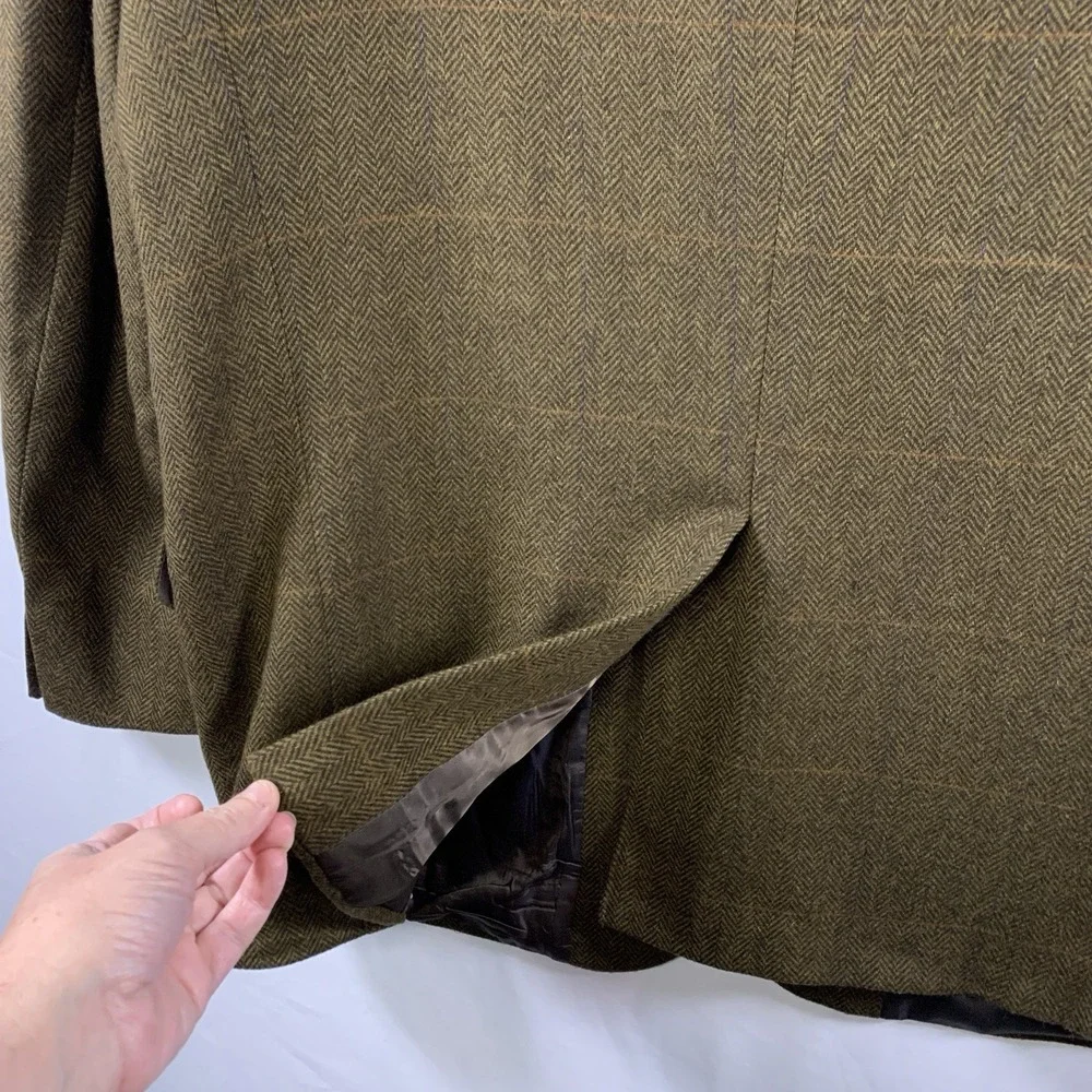 VTG 90s Banana Republic Mens Wool Herringbone Tweed Sport Coat Sz 44R Wide Lapel